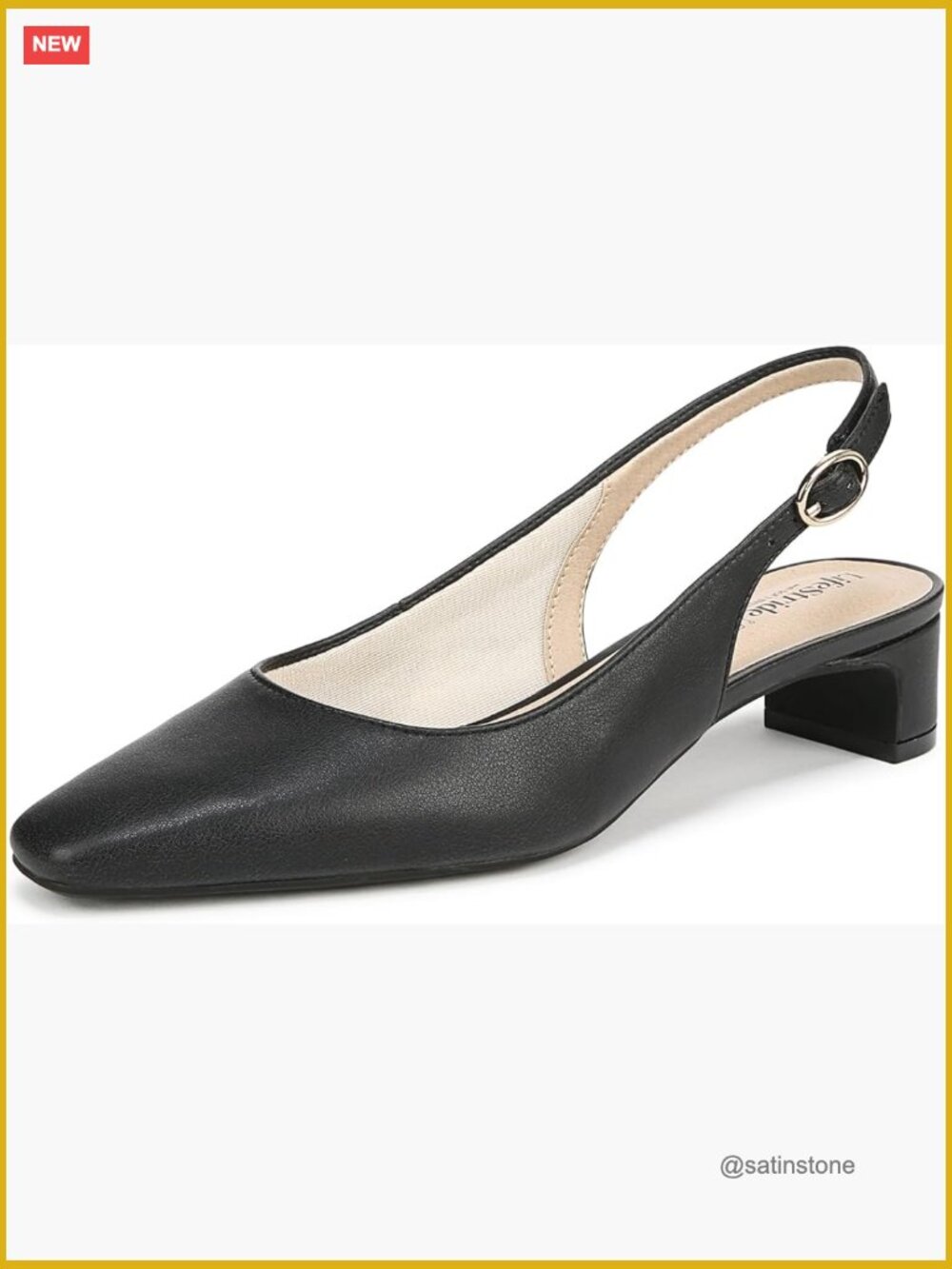 Slingback Block Heel Pump with Soft System Comfort Square Toe